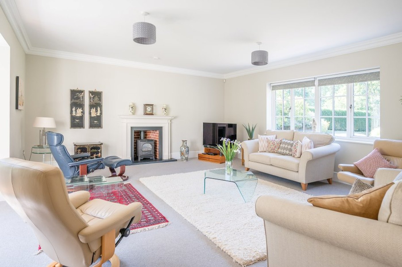 The drawing room at Monmouth House, with a composite stone fireplace