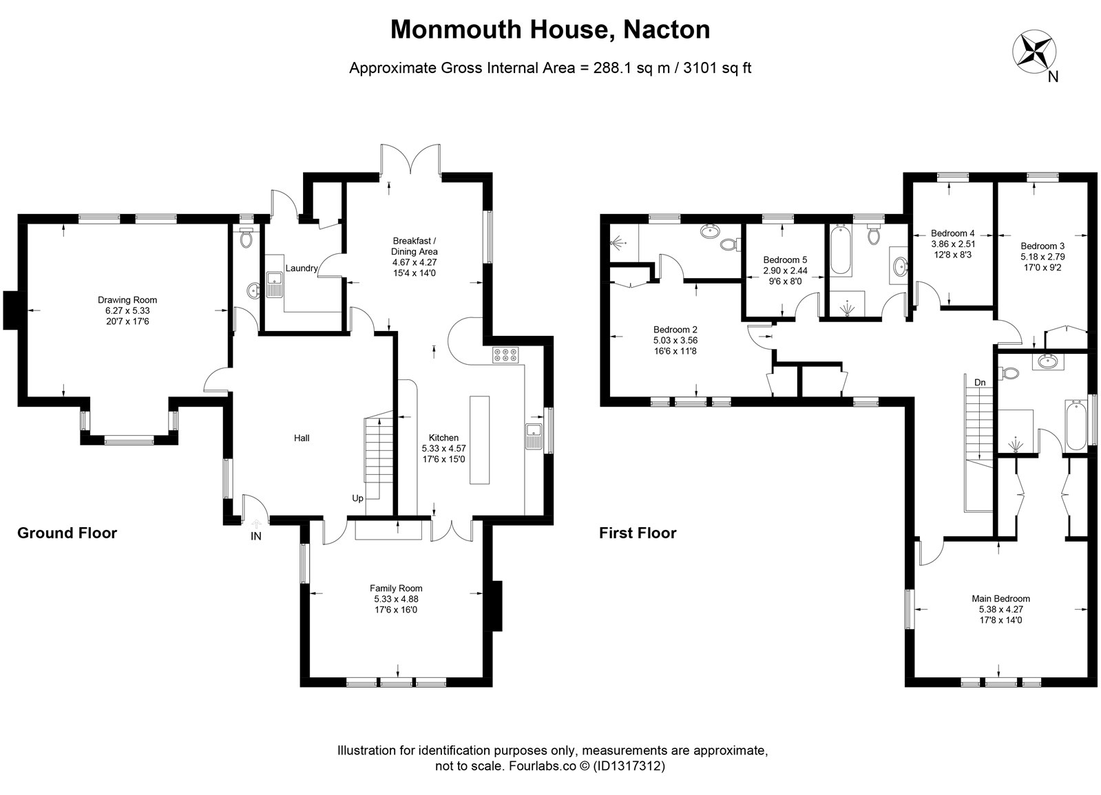 Floor plan of Monmouth House, Amberfield Drive, Nacton, ground and first floor